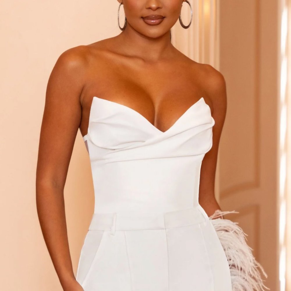 Coupled Up White Corset Bodysuit, UK 10, Club L London